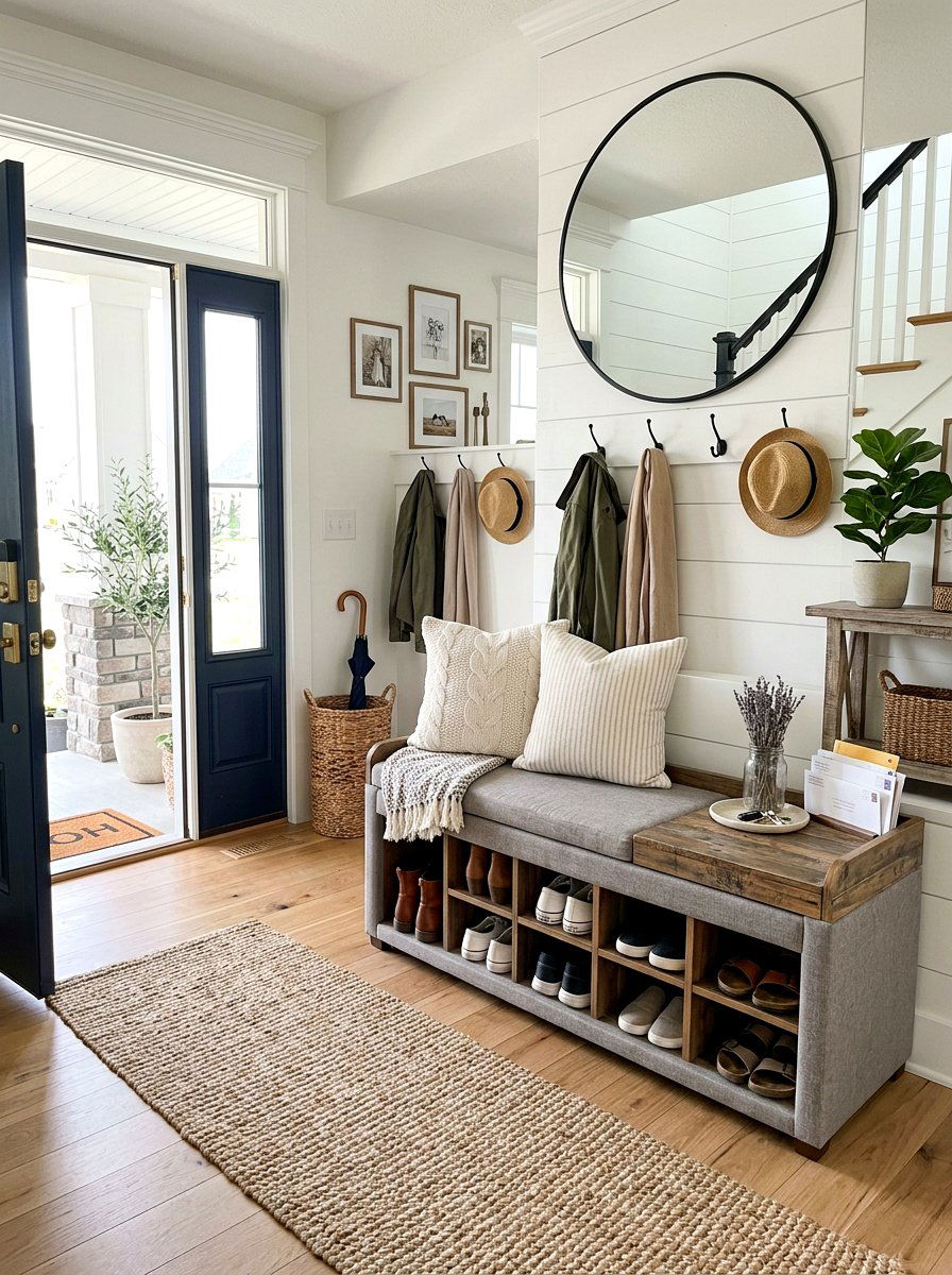 Entryway storage bench - 30 renter friendly entryway ideas