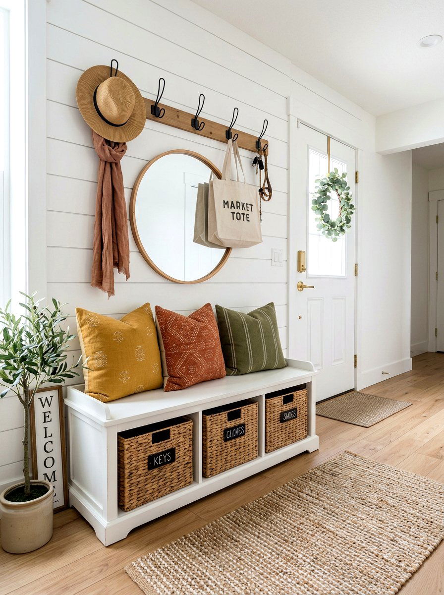Entryway storage bench - 30 stylish small apartment ideas