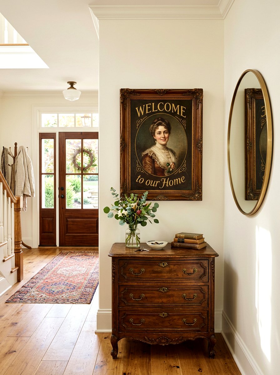 Entryway vintage portrait greeting - 30 vintage portrait wall ideas