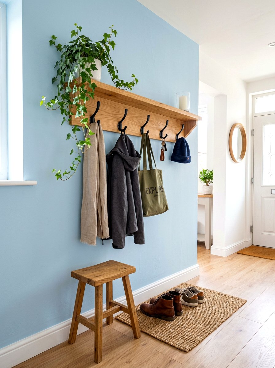 Entryway wall hooks shelf - 30 entryway decor ideas