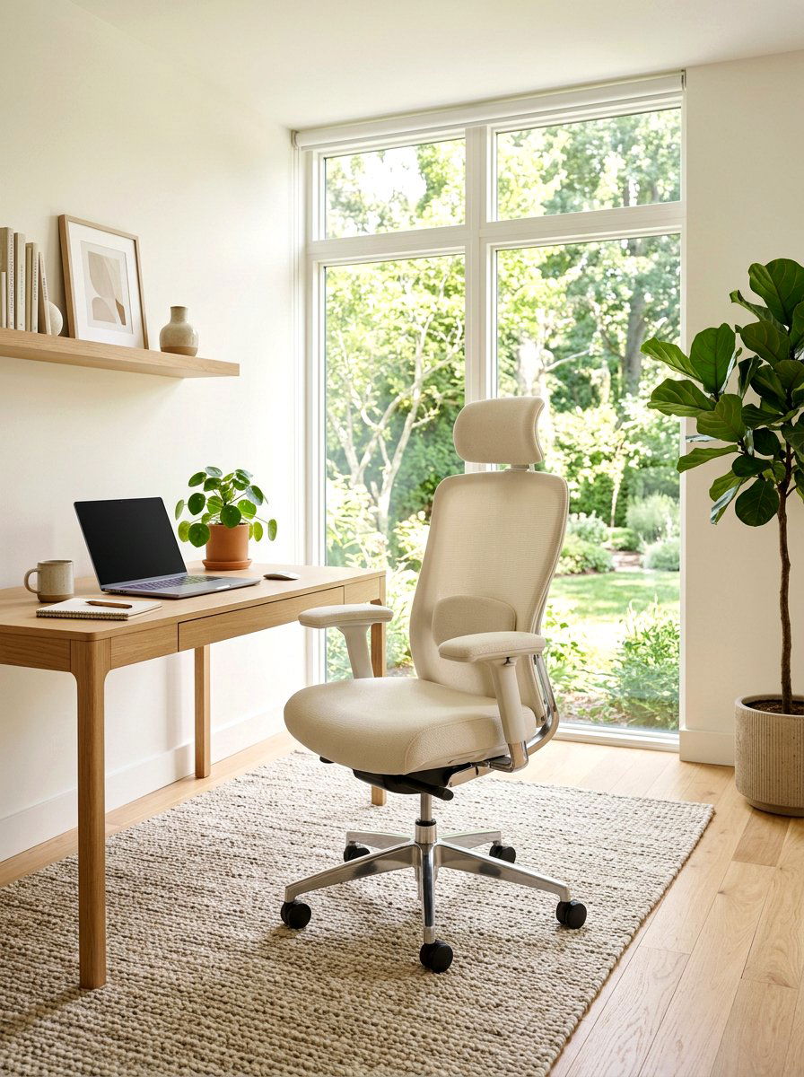Ergonomic Cream Office Chair - 30 calm neutral office ideas
