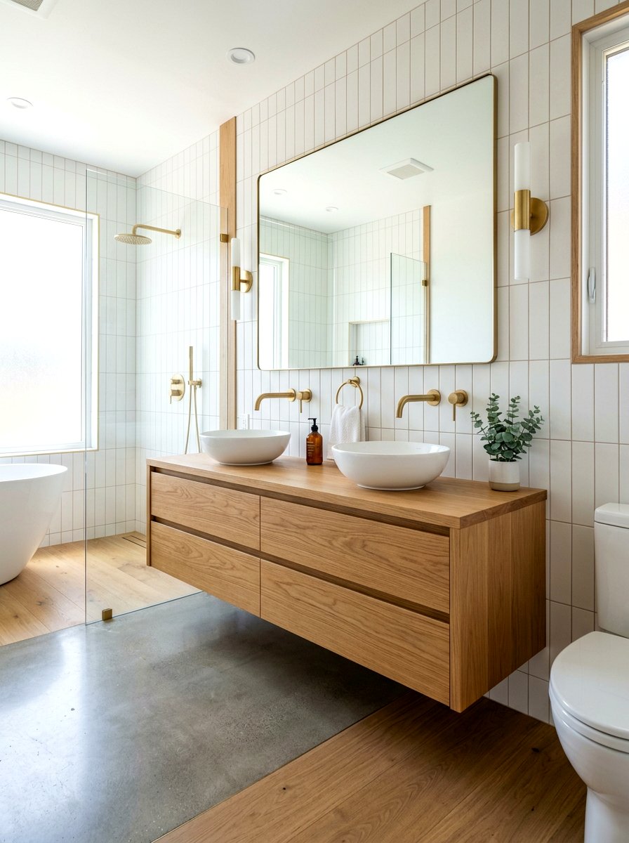 Ergonomic Floating Vanity - 30 invisible wellness bathroom ideas