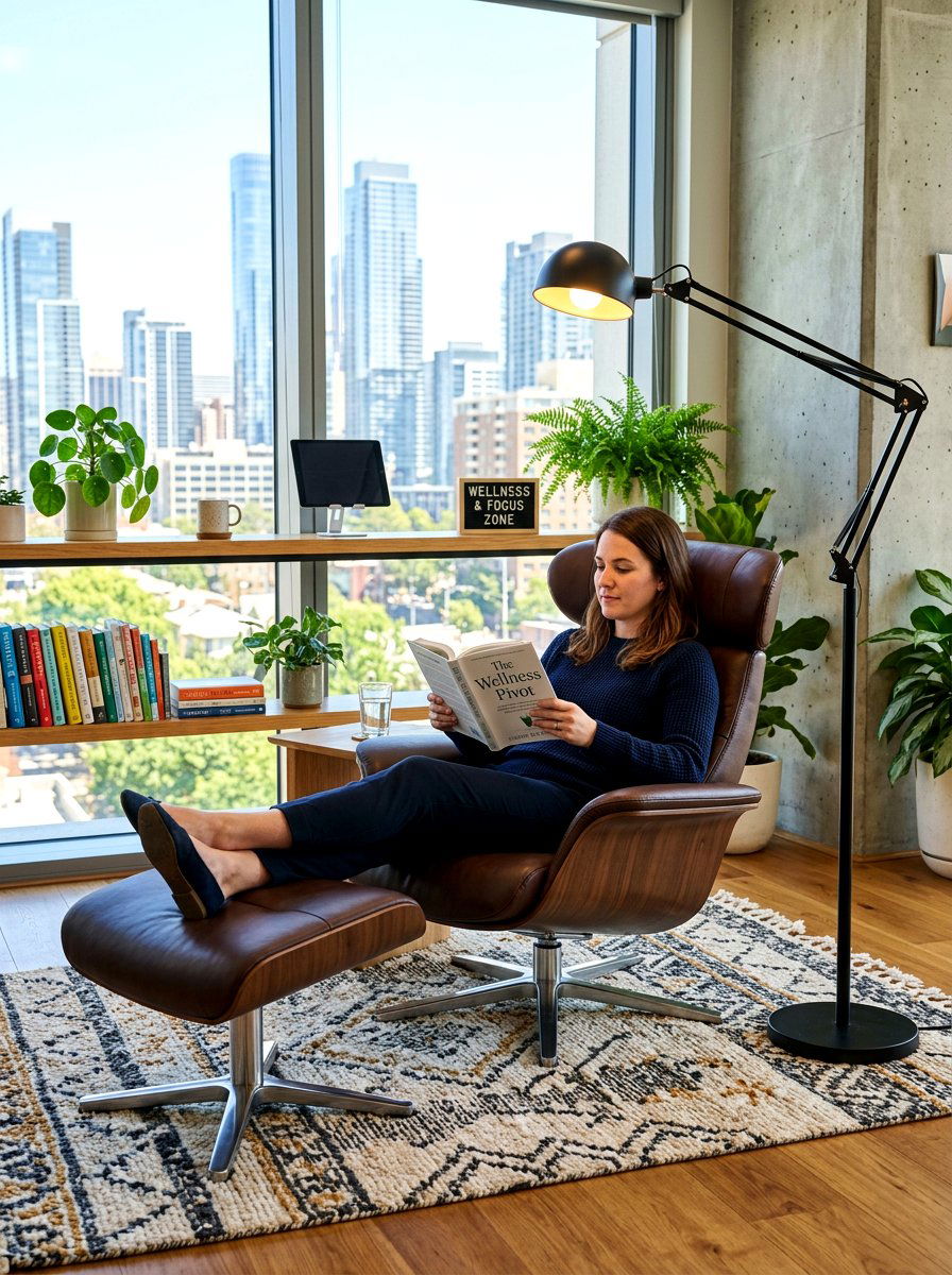 Ergonomic Lounge Reading Setup - 30 office reading corner ideas