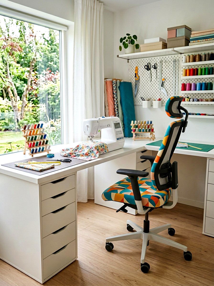 Ergonomic Sewing Chair Setup - 30 sewing room ideas