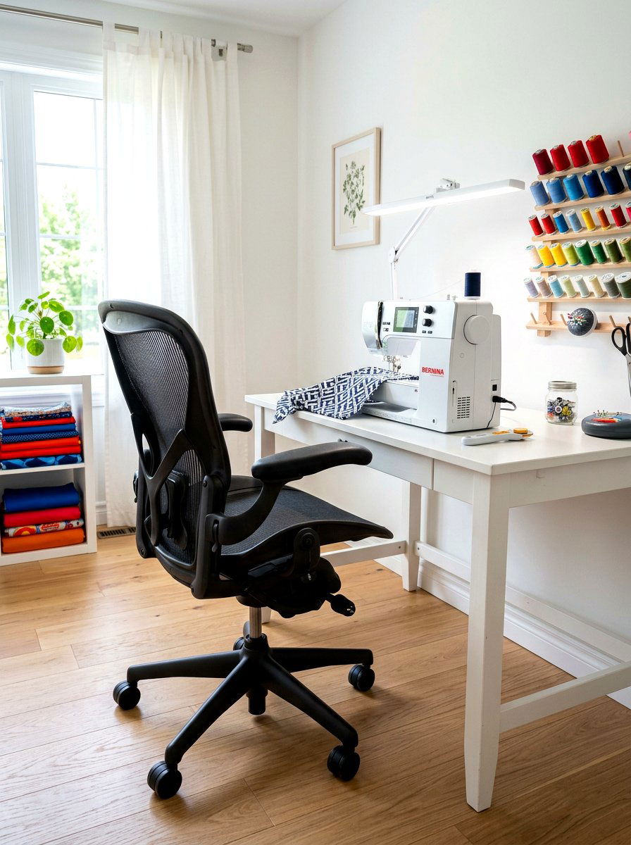 Ergonomic Sewing Chair Setup - 30 quilting room ideas