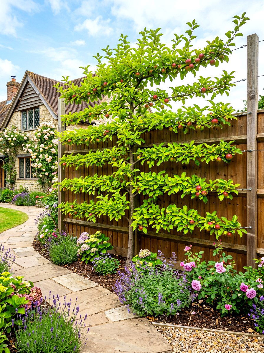 Espalier Fruit Tree Wall - 30 side yard privacy fence landscaping ideas
