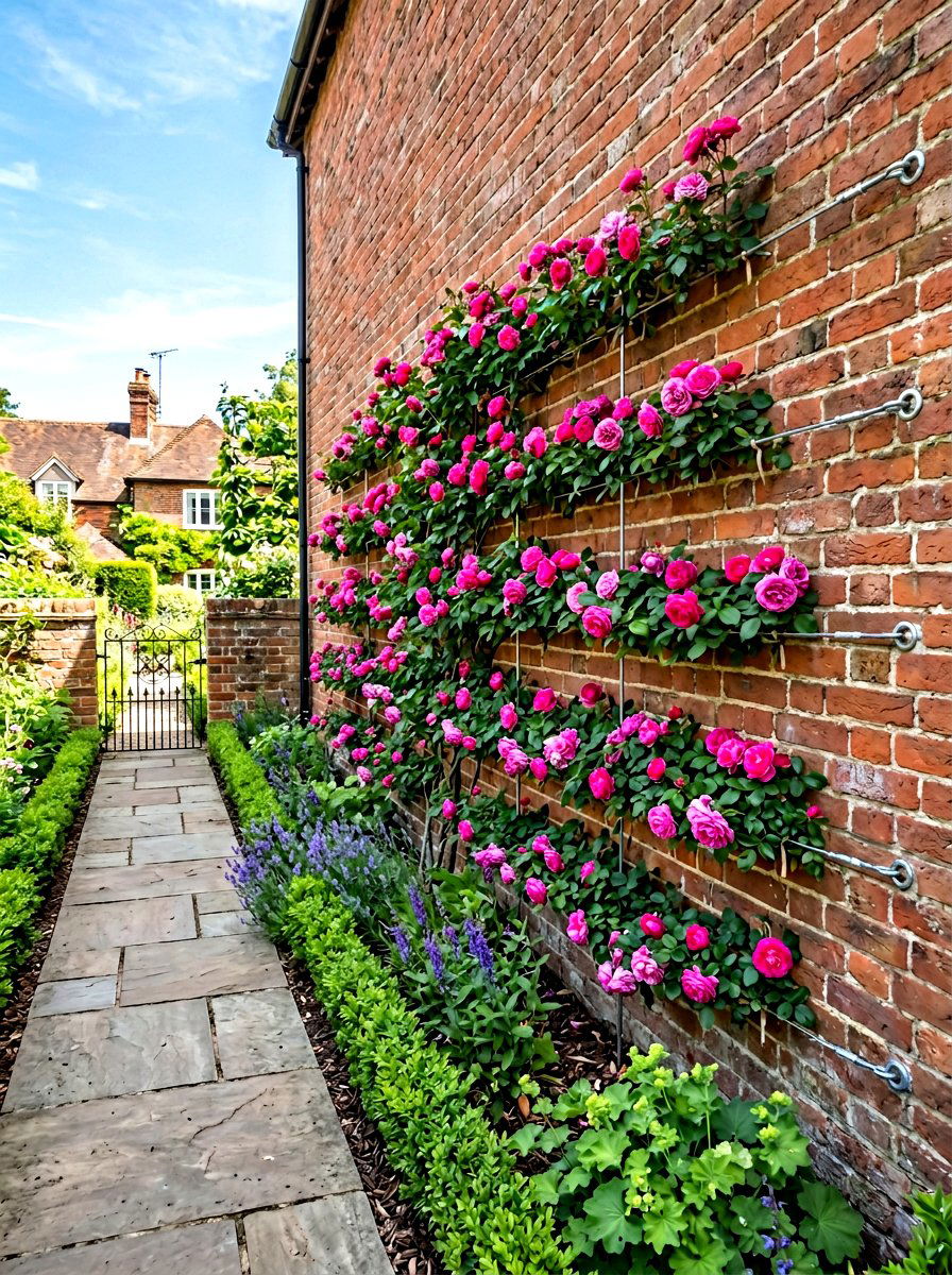 Espalier Rose Wire - 30 rose trellis wall ideas
