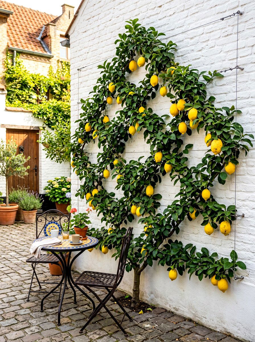 Espaliered Lemon Wall - 30 dwarf citrus garden ideas