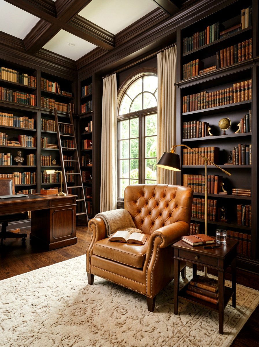 Espresso Brown Library - 30 moody reading room ideas