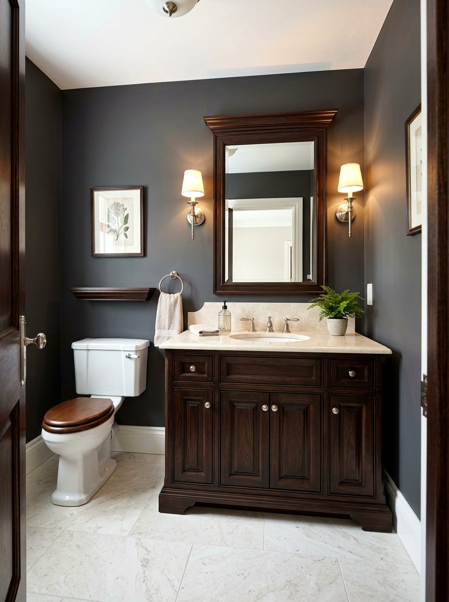 Espresso Wood Vanity - 30 dark powder room ideas