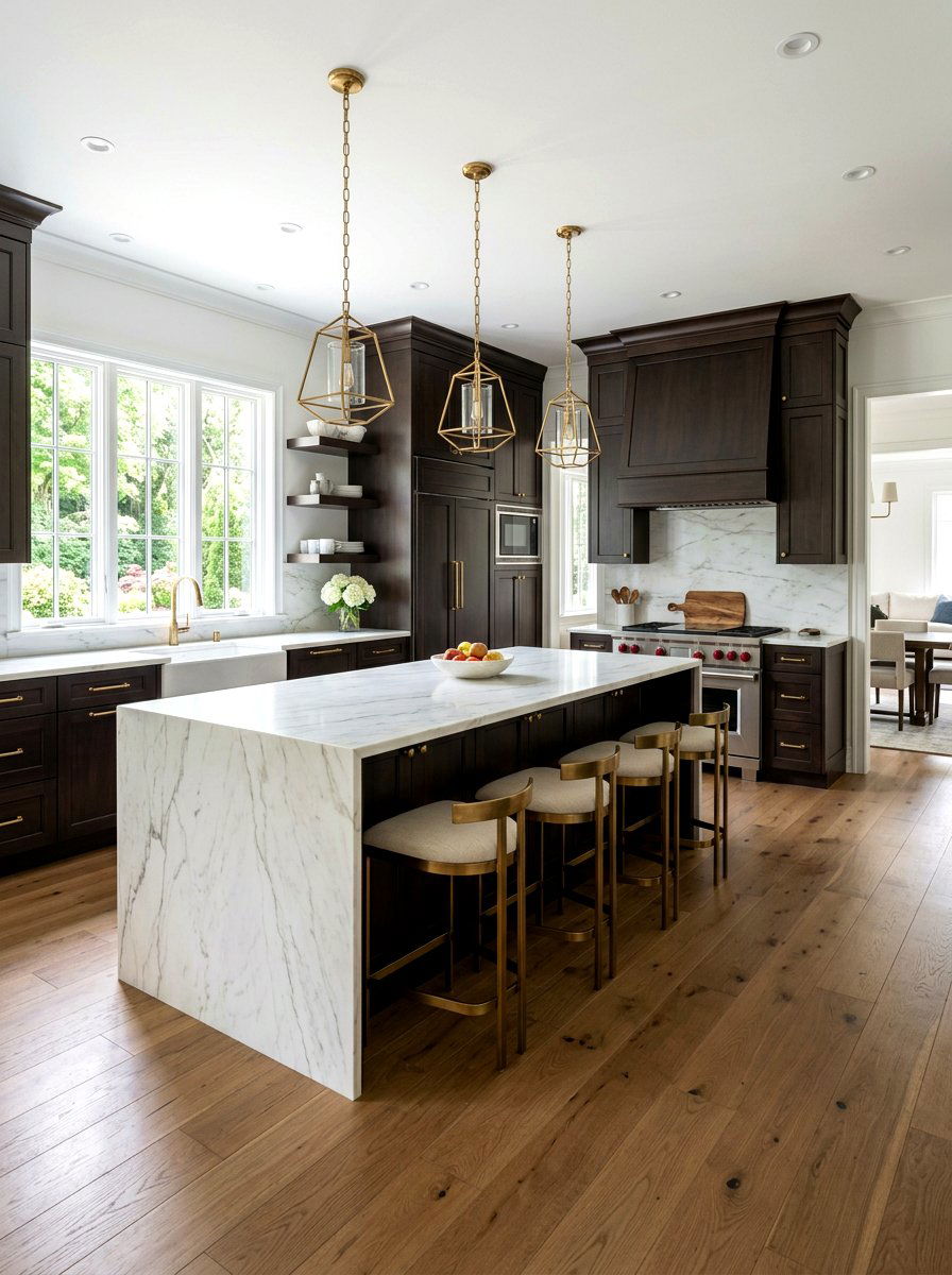 Espresso cabinets with white marble countertops - 30 espresso kitchen ideas