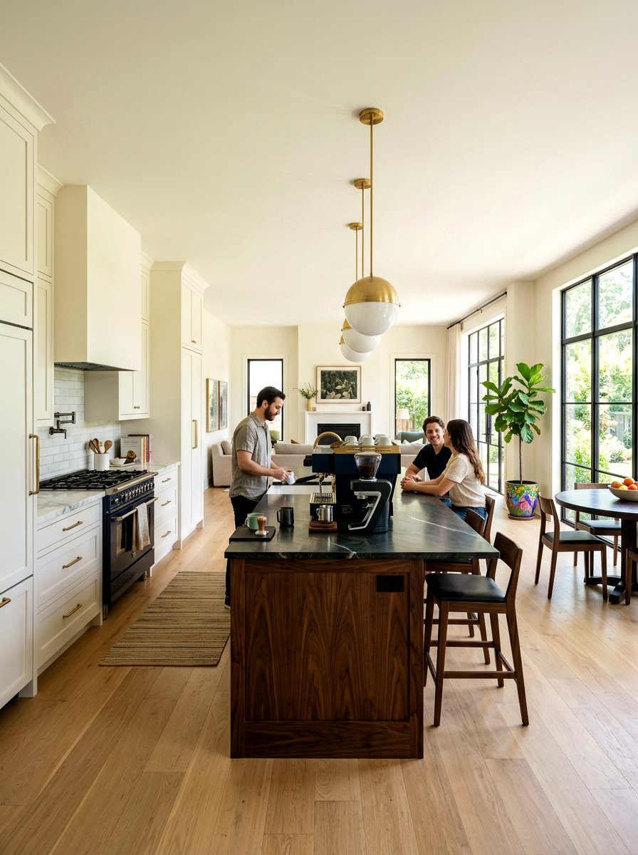 Espresso kitchen island with white perimeter cabinets - 30 espresso kitchen ideas