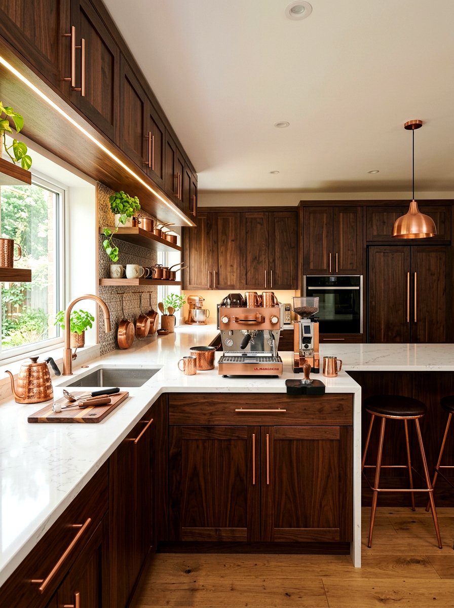 Espresso kitchen with copper accents - 30 espresso kitchen ideas