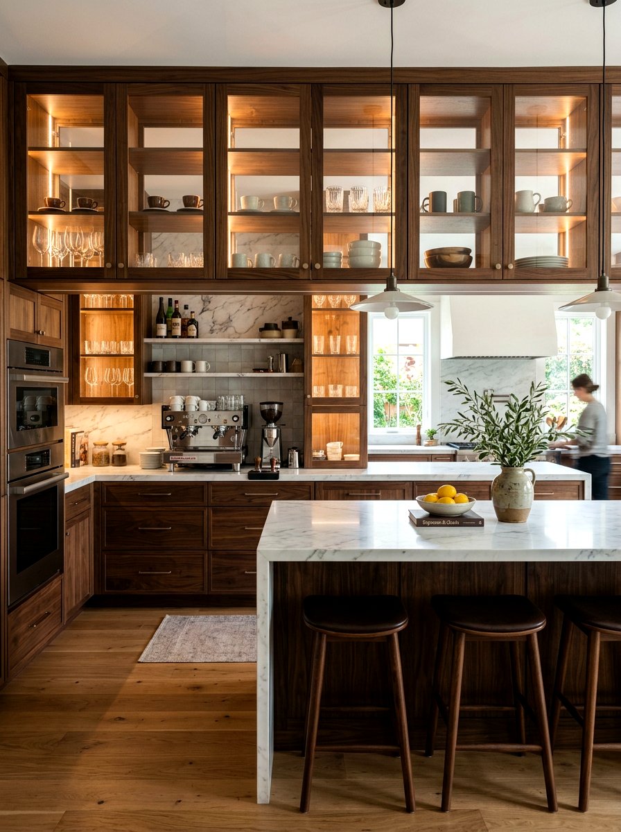 Espresso kitchen with glass front cabinets - 30 espresso kitchen ideas