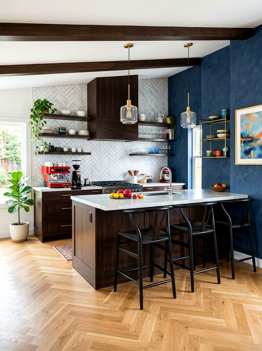 Espresso kitchen with herringbone tile - 30 espresso kitchen ideas
