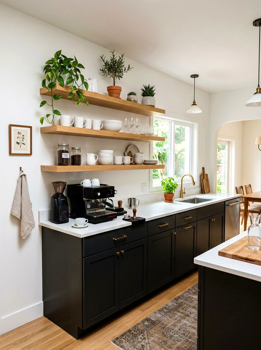 Espresso kitchen with open shelving - 30 espresso kitchen ideas