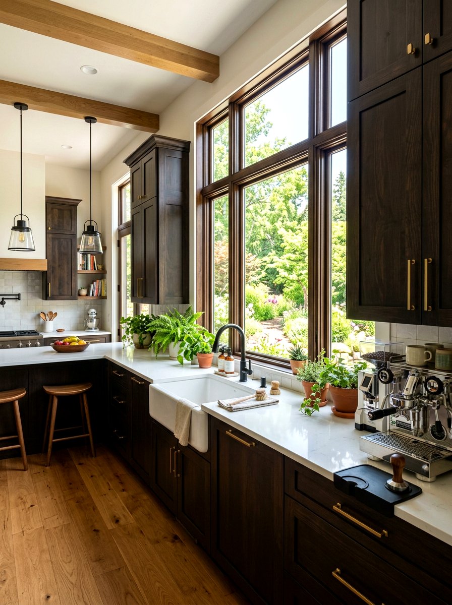 Espresso kitchen with window over sink - 30 espresso kitchen ideas