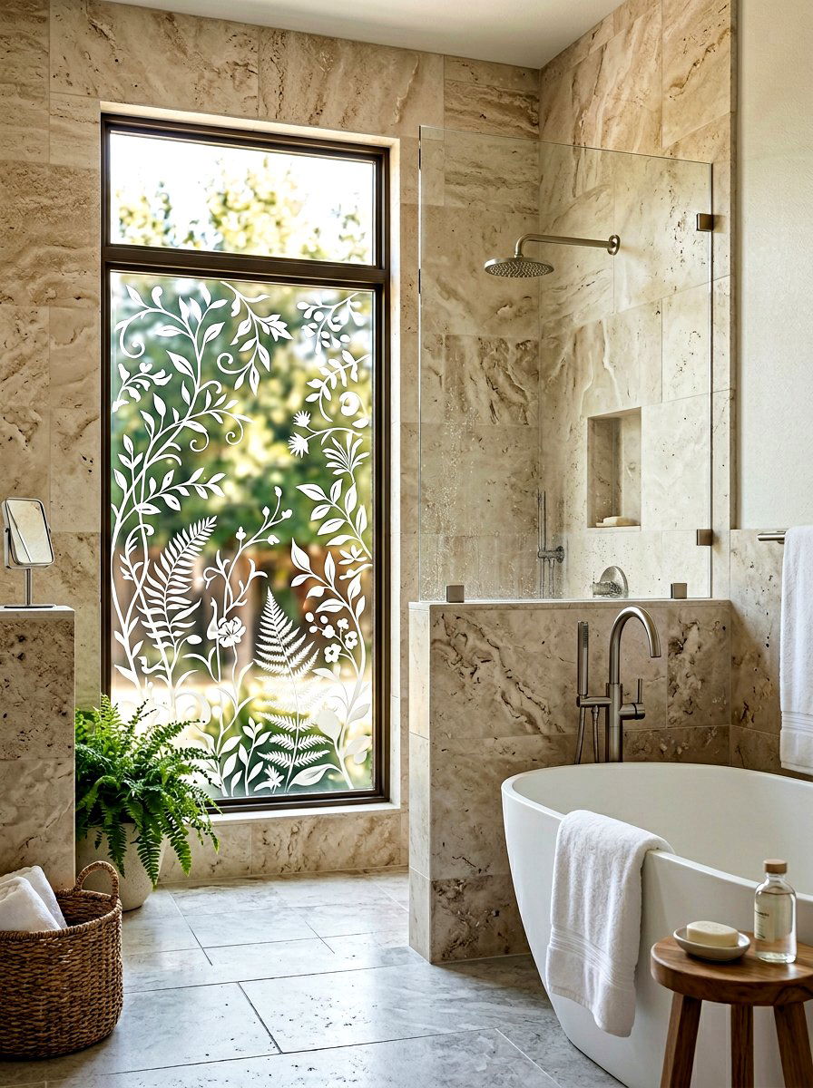 Etched Glass Design - 30 shower window privacy ideas