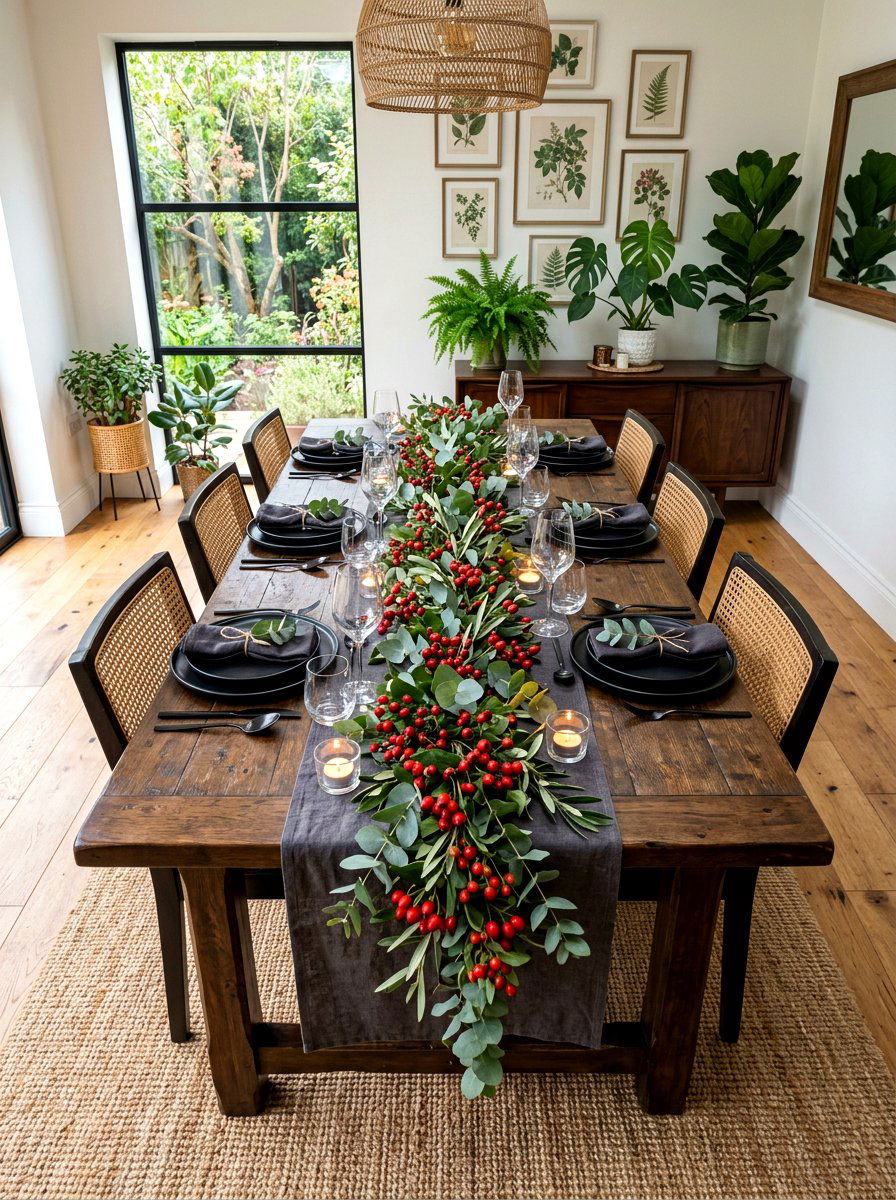 Eucalyptus And Berry Garland - 30 moody berry tablescape ideas