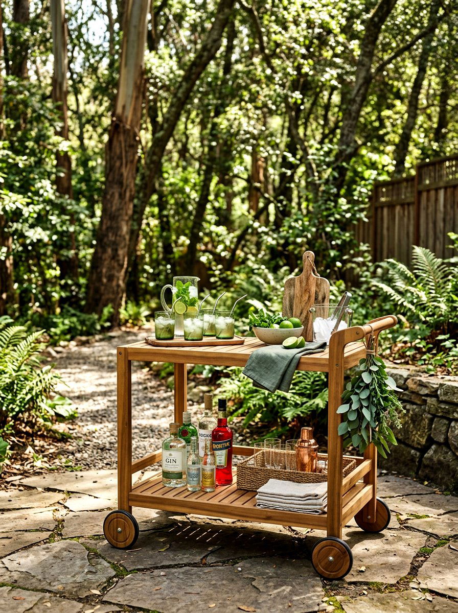 Eucalyptus Bar Cart - 30 outdoor bar cart ideas