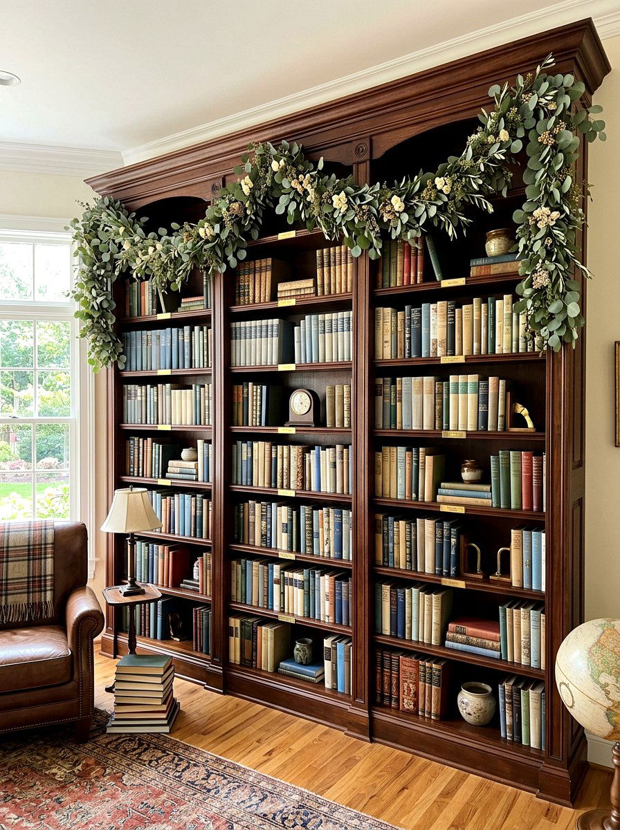 Eucalyptus Bookshelf Garland - 30 bookshelf garland ideas