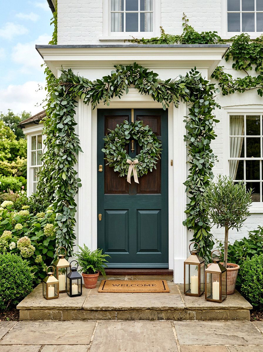 Eucalyptus Door Garland - 30 front porch spring refresh ideas