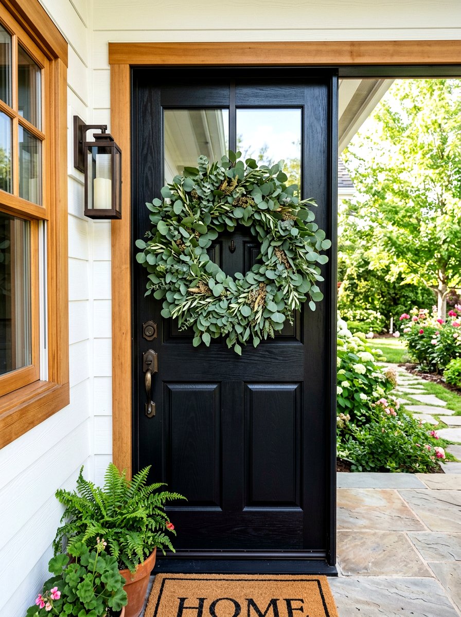 Eucalyptus Door Wreath - 30 front door decor ideas