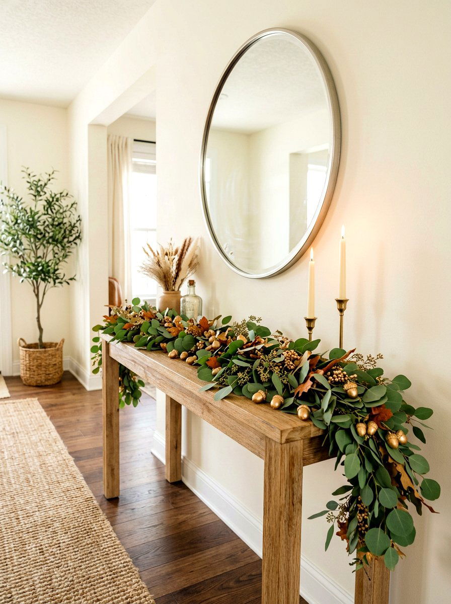 Eucalyptus Fall Table Garland - 30 Thanksgiving entry table ideas