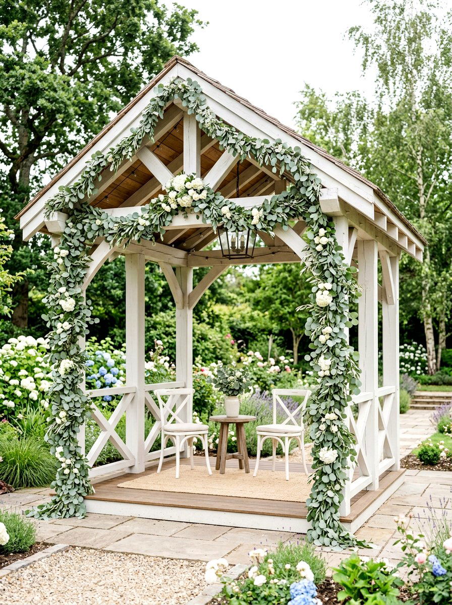 Eucalyptus Garland Gazebo - 30 backyard wedding gazebo ideas