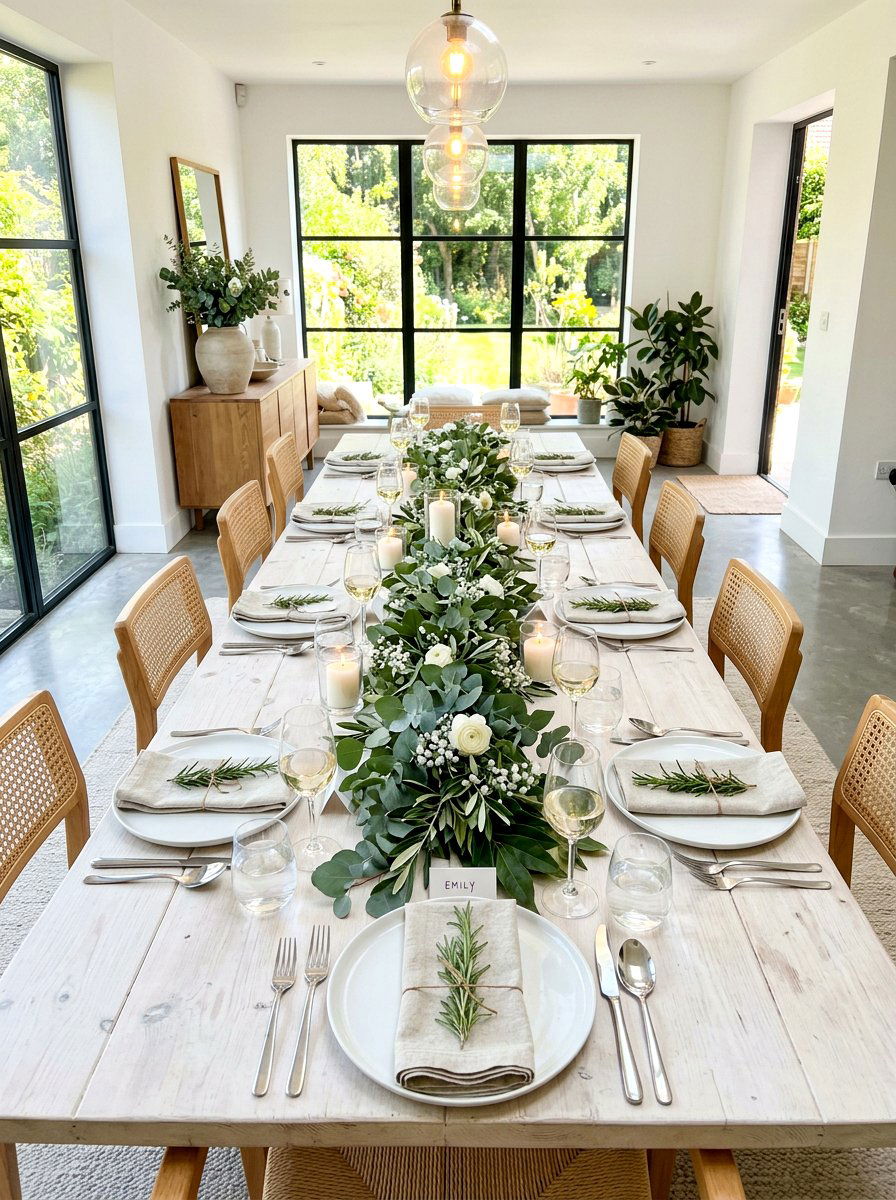 Eucalyptus Garland Greenery Table - 30 layered tablescape dining ideas