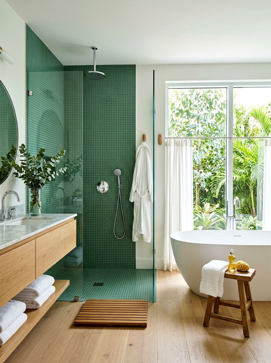 Eucalyptus Green Spa Bathroom - 30 green and white bathroom ideas