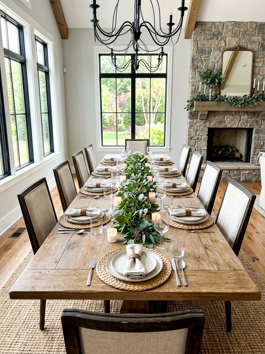 Eucalyptus Greenery Runner - 30 rustic table centerpiece ideas
