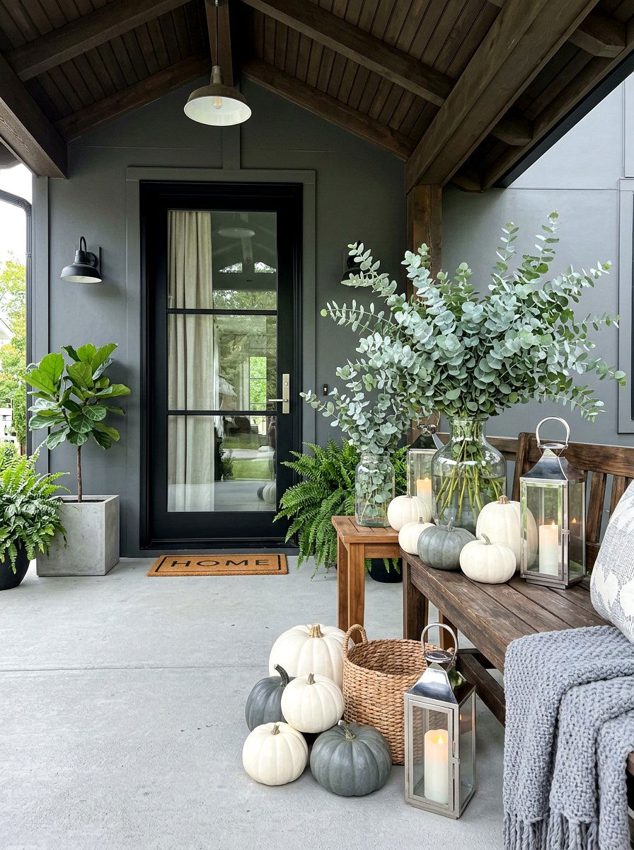 Eucalyptus Leaf Autumn Porch - 30 natural autumn porch ideas
