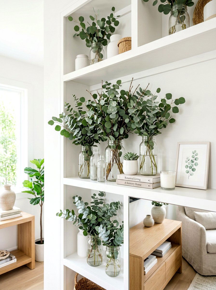 Eucalyptus Leaf Shelf - 30 winter shelf styling ideas