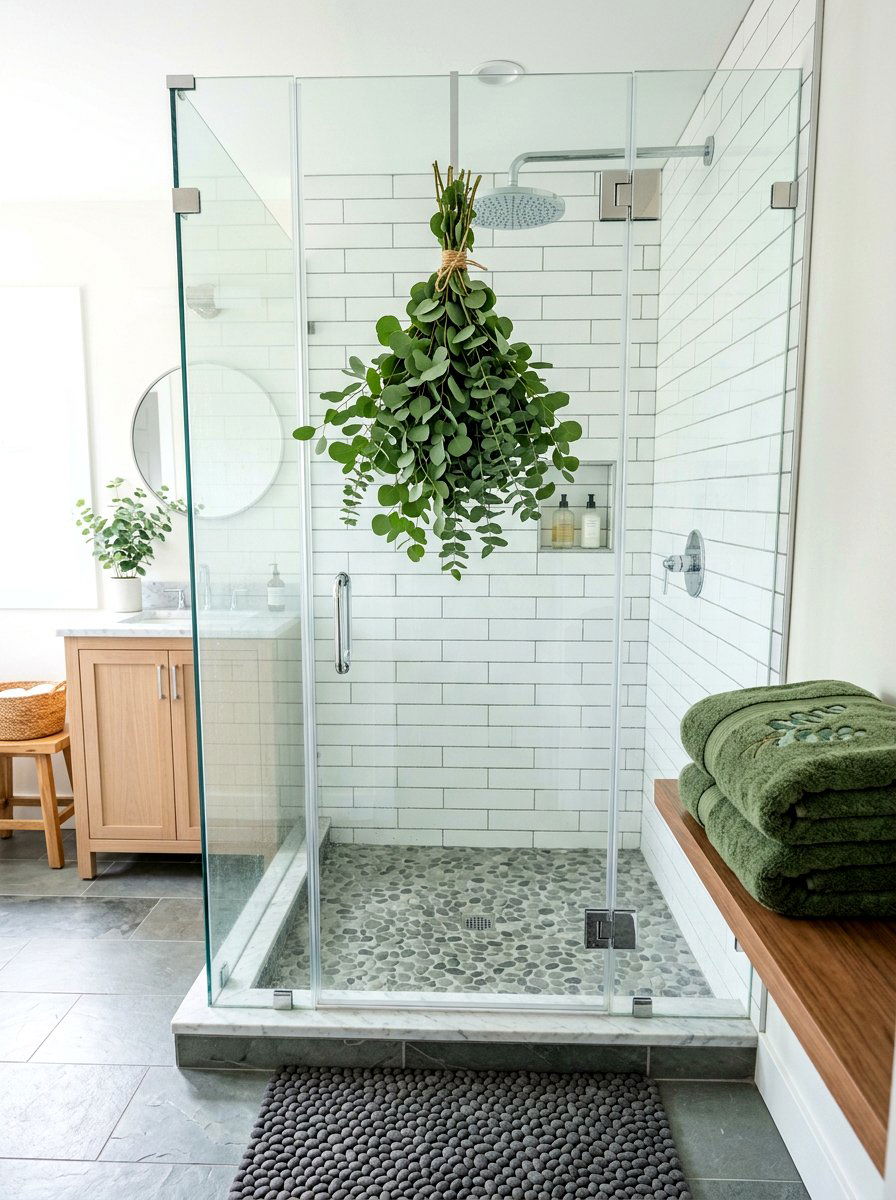 Eucalyptus Shower Decor - 30 summer bathroom decor ideas