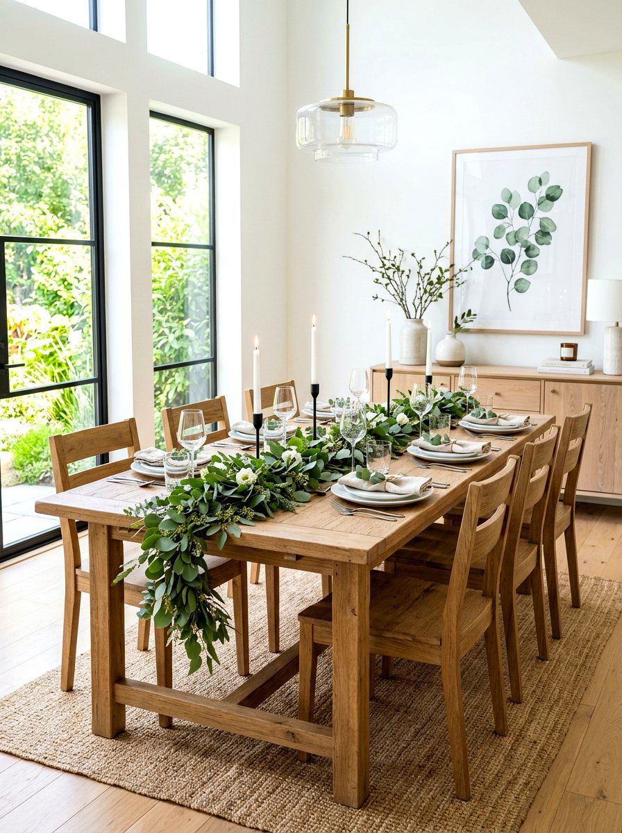 Eucalyptus Table Runner Decor - 30 Thanksgiving table decor ideas