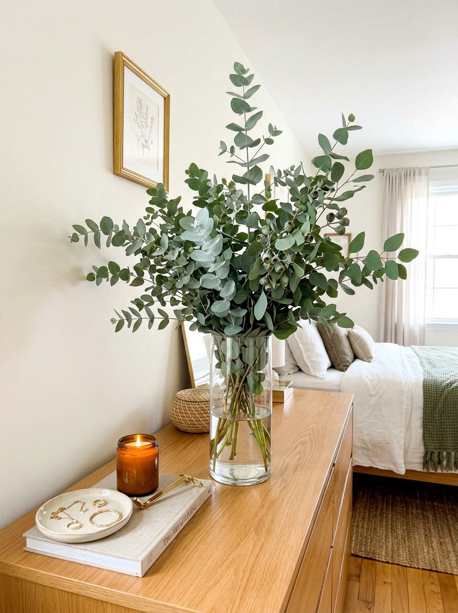 Eucalyptus Vase Arrangement - 30 bedroom plant decor ideas
