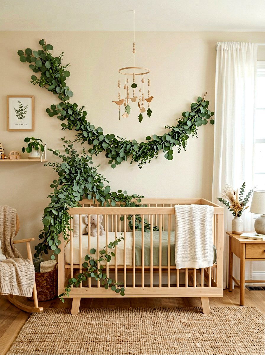 Eucalyptus Wall Garland - 30 crib corner styling ideas