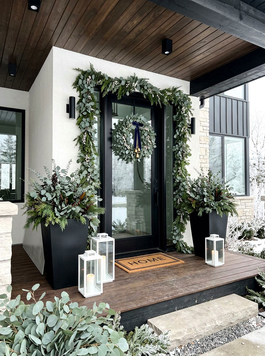 Eucalyptus Winter Greenery - 30 winter front porch ideas