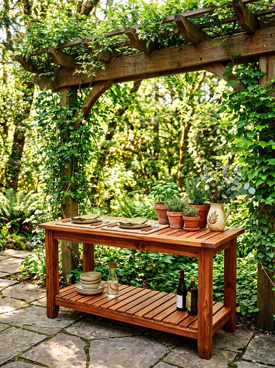 Eucalyptus Wood Garden Server - 30 outdoor sideboard ideas