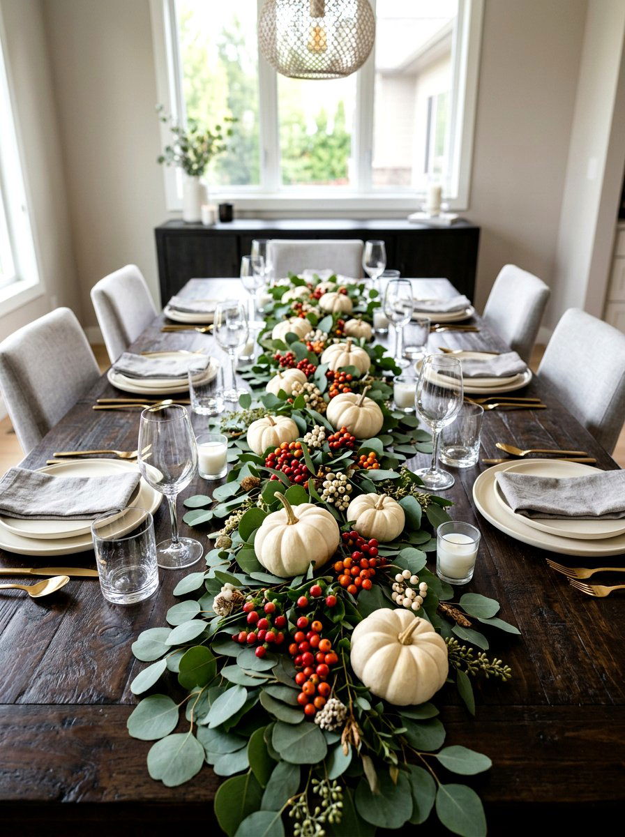 Eucalyptus garland runner - 30 fall dinner party home ideas