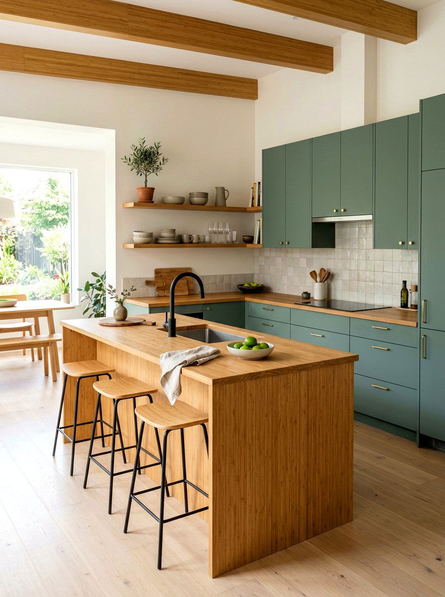 Eucalyptus green and bamboo kitchen - 30 green and wood kitchen ideas
