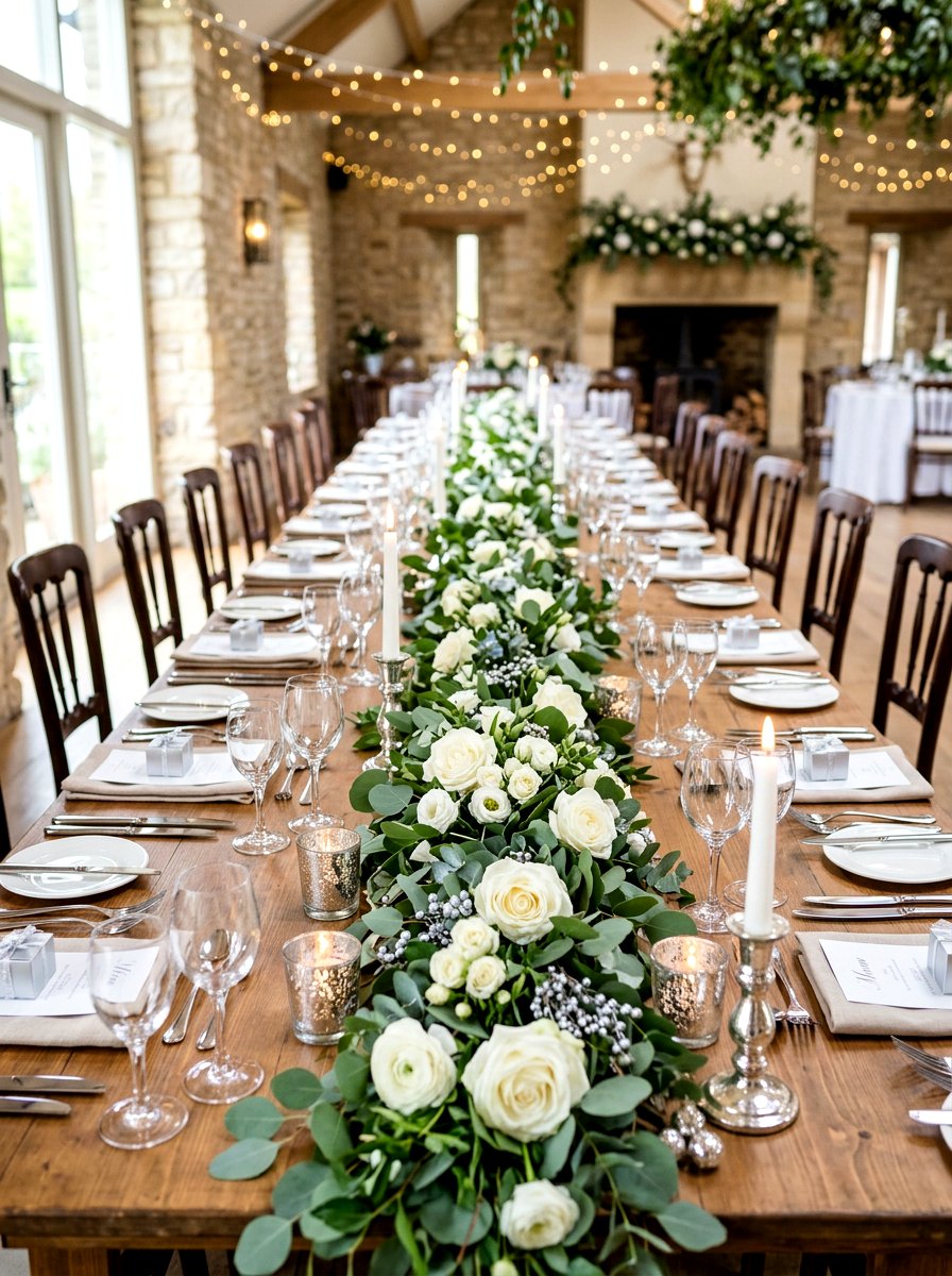 Eucalyptus greenery garland - 30 New Year brunch table ideas