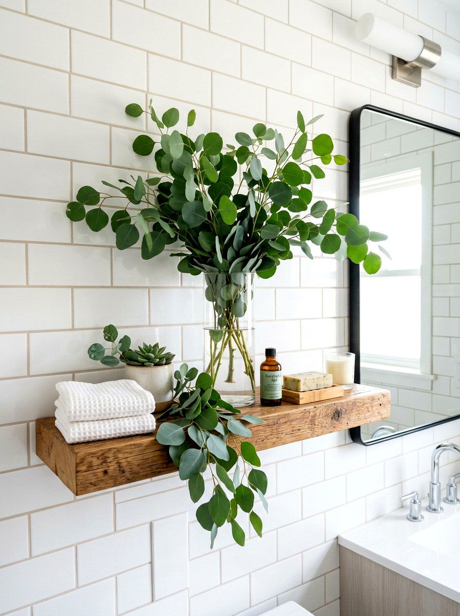 Eucalyptus hanging decor - 30 spa shelf styling bathroom ideas