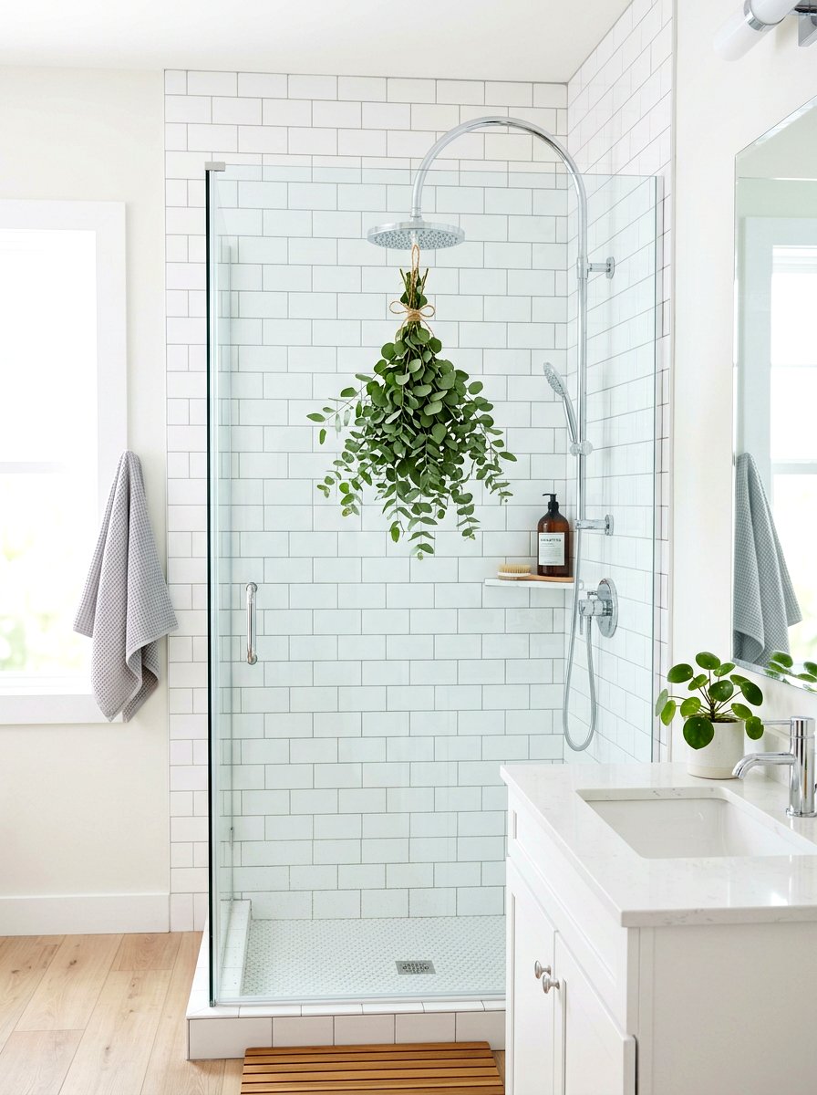 Eucalyptus hanging shower - 30 serene bathroom decor ideas