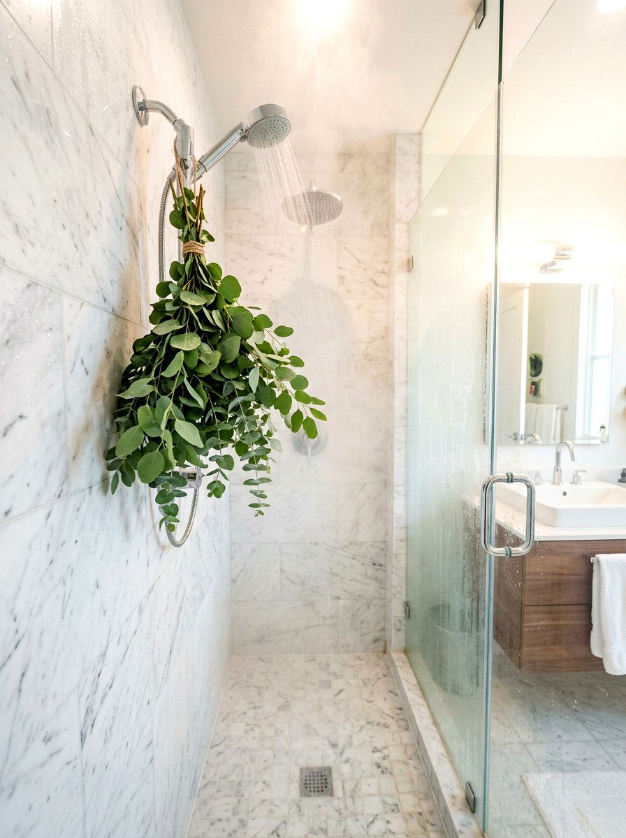Eucalyptus in shower - 30 indoor plant decor ideas