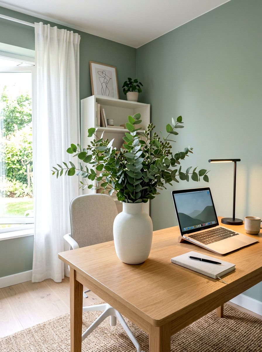 Eucalyptus in white ceramic vase - 30 market bouquet decor ideas