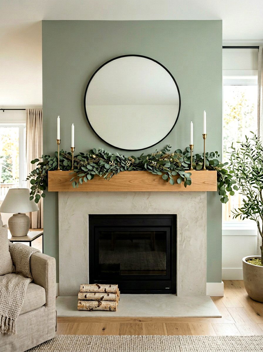 Eucalyptus mantel - 30 summer mantel decor ideas