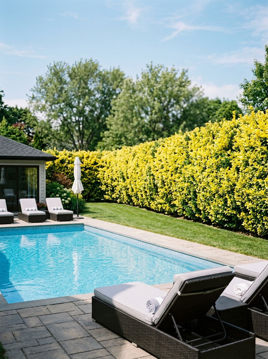 Euonymus Evergreen Pool Hedge - 30 pool privacy hedge ideas