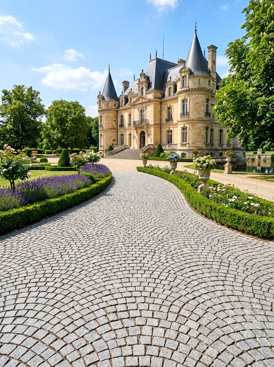 European fan paver pattern - 30 paver driveway ideas